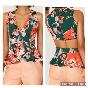 MARISSA WEBB COLLECTIVE Women’s Green Orange Cutout Floral Peplum Top Size XS